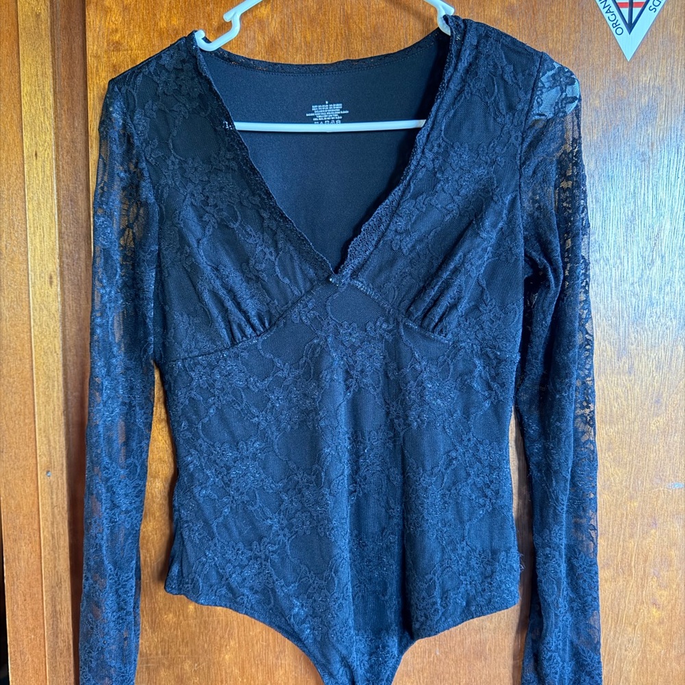 Amazon Black Lace Long Sleeve Bodysuit